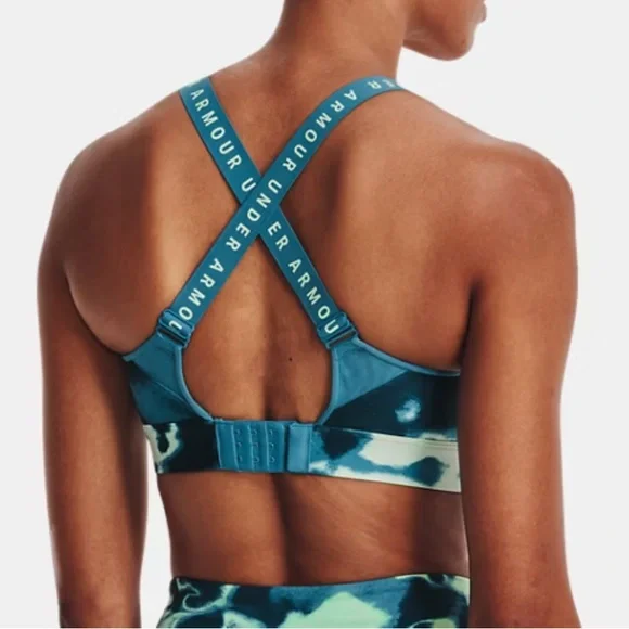 Under Armour Teal and Blue Patterned Cross Back Sports Bra - Picture 2 of 10